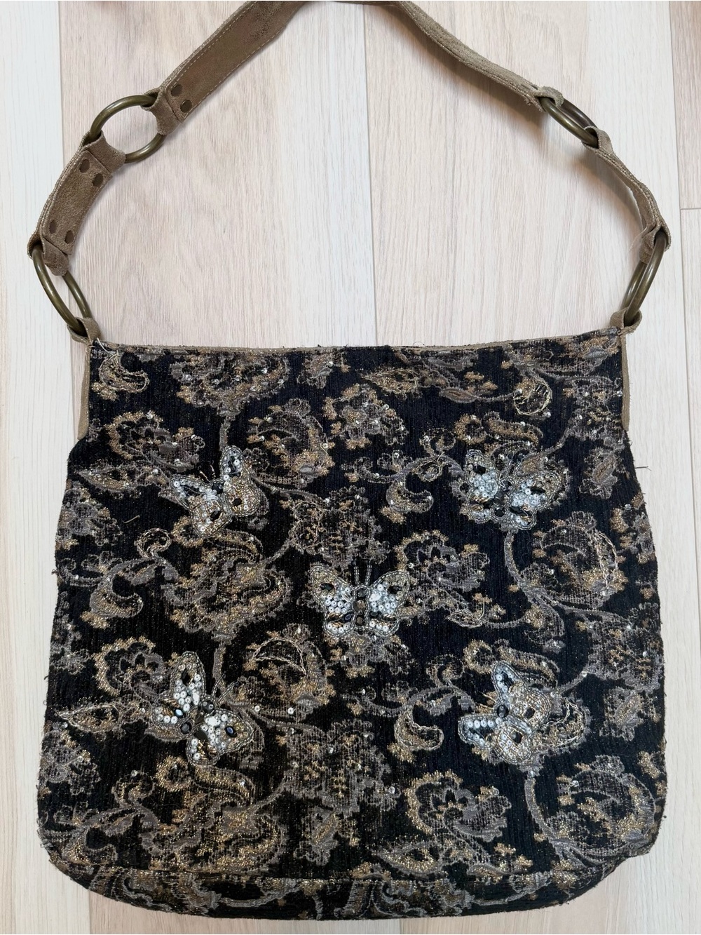 Y2K Betsey Johnson Butterfly Embellished Tapestry Hobo Bag - Picture 4 of 7